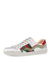 Thumbnail for your product : Gucci Men's New Ace Embroidered Leather Low-Top Sneakers, Silver