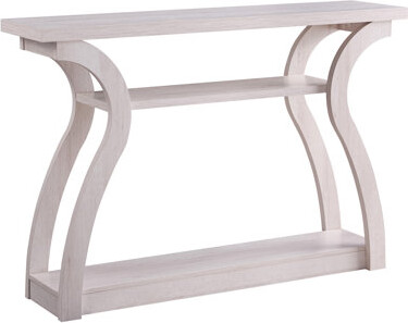 Latitude Run White Oak Color Entryway Table With Curvy Legs And Two Shelf Units Console Storage Options