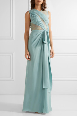 Elie Saab Lace-paneled Silk-blend Georgette Gown - Light blue