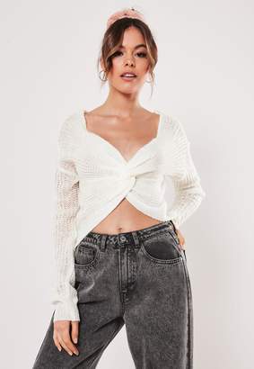Missguided White Twist Front Knitted Jumper