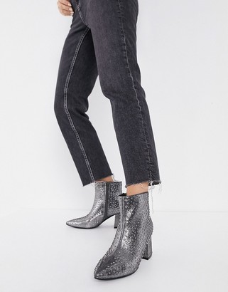 Simply Be wide fit heeled boots with stud detail in metallic gray