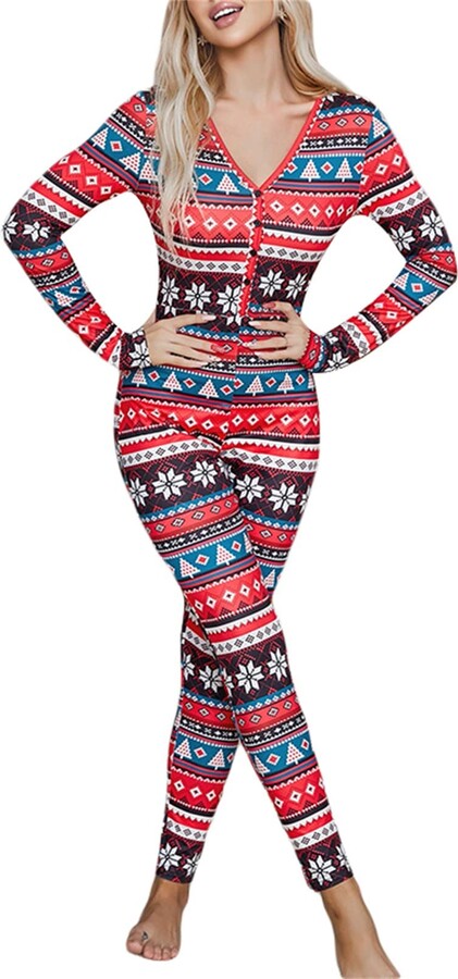 Frobukio Women Sexy Christmas Jumpsuit Pyjamas Funny Reindeer Snowman