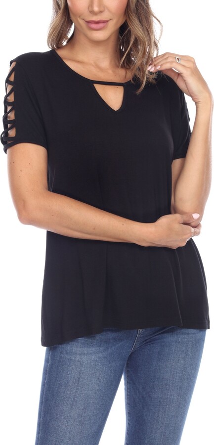 White Mark Women's Keyhole Neck Cutout Short Sleeve Top