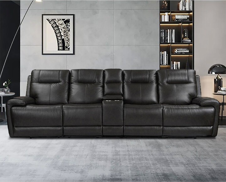 LY & S Collection 4 Seat Recliner Sofa Top Grain Leather Power Reclining Sofa with Storage
