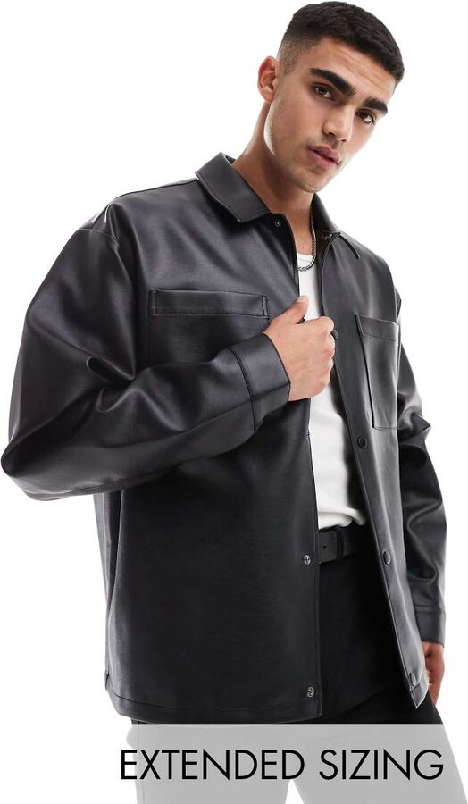 ASOS DESIGN oversized faux leather shacket in black