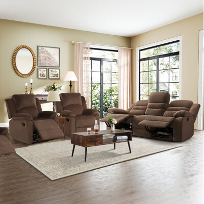 Lineberger 3- Piece Modern Soft Upholstered Cushioned Back Padded Arm Manual Recliner Living Room Set