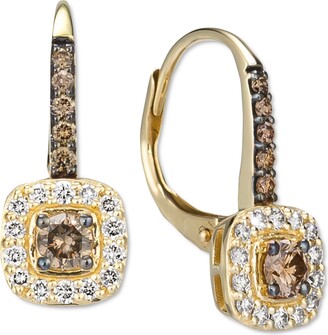 LeVian Nude Diamond (1/4 ct. t.w.) & Chocolate Diamond (1/3 ct. t.w.) Halo Leverback Drop Earrings in 14k Gold