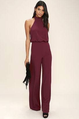 Lulus Moment for Life Wine Red Halter Jumpsuit