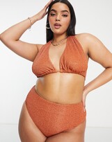 Thumbnail for your product : ASOS Curve ASOS DESIGN Curve mix and match high waist bikini bottom in rust glitter