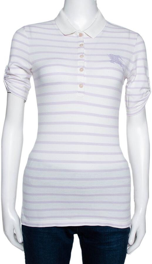 Burberry Off White Striped Cotton Modal Polo T-Shirt XS