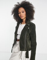 Thumbnail for your product : Levi's faux suede belted biker jacket in olive