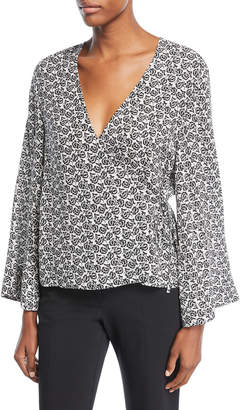 A.L.C. Ray Deep-V Bell-Sleeve Printed Silk Top