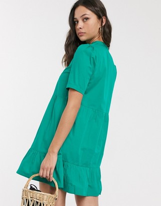 ASOS DESIGN DESIGN cotton tiered mini smock dress in green