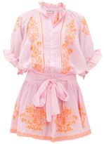 Thumbnail for your product : Juliet Dunn Ruffled High-neck Embroidered-cotton Blouson Dress - Pink Print