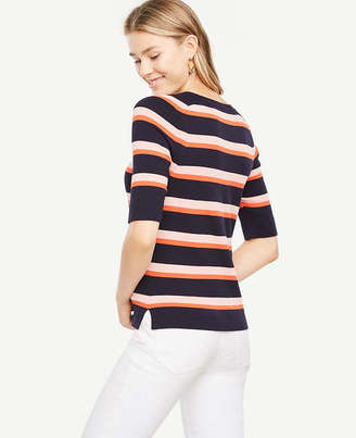 Ann Taylor Petite Striped Short Sleeve Sweater