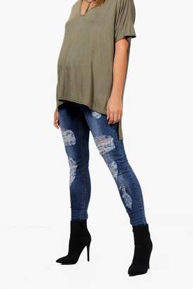boohoo Maternity Over The Bump Ripped Skinny Jeans