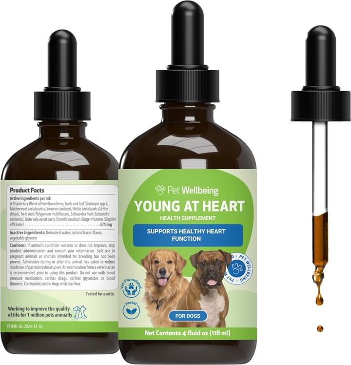 Pet Wellbeing Young at Heart Bacon Flavored Liquid Heart Supplement for Dogs, 4-fl oz bottle