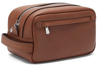 Brunello Cucinelli Zipped Leather Wash Bag - Brown