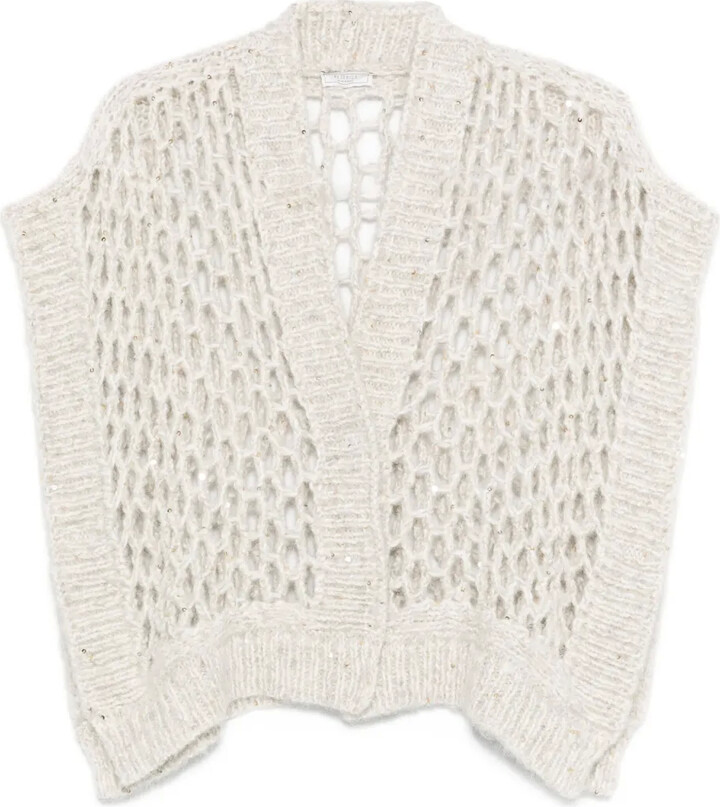Peserico Sequin-Embellished Open-Knit Cardigan