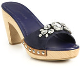 Thumbnail for your product : Miu Miu Swarovski Crystal Wooden-Heel Suede Mule Sandals