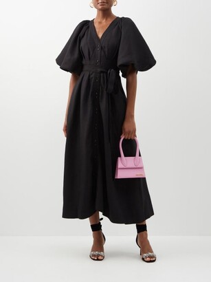 Aje Evermore Puff-sleeve Linen-blend Midi Dress - Black