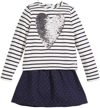 Joules Lucy Sequin-Heart Striped & Polka-Dot Dress, Size 3-10