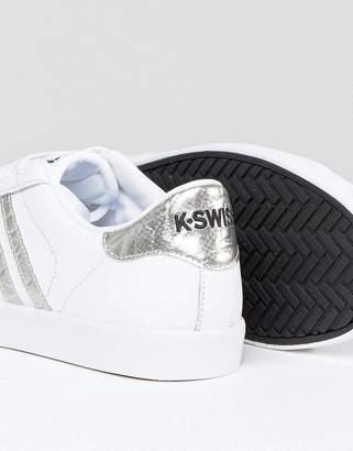 K-Swiss Blemont Metallic Sneakers In White With Silver Stripe