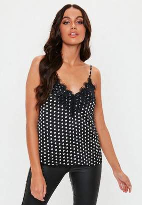 Missguided Black Polka Dot Lace Cami Top, Black