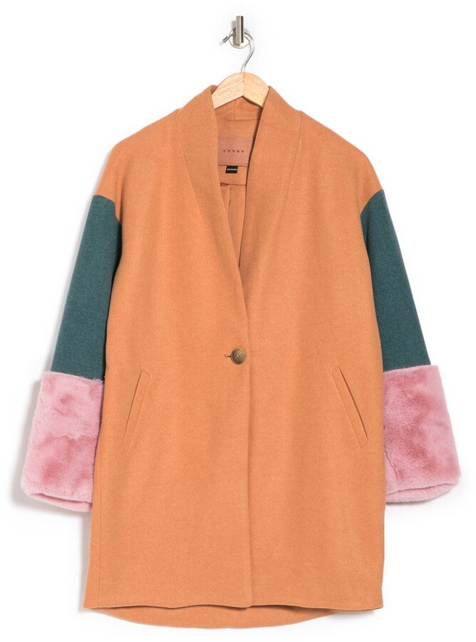 Blank NYC Faux Fur Cuff Colorblock Coat ShopStyle