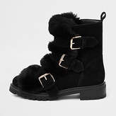 Thumbnail for your product : River Island Black faux fur buckle chunky boots