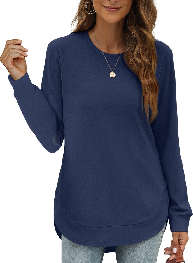 Women Tops Blouses Lataw Autumn Solid Plus Size Long Sleeve Irregular Sweatshirt Loose Print Pullover Tunics Shirts 