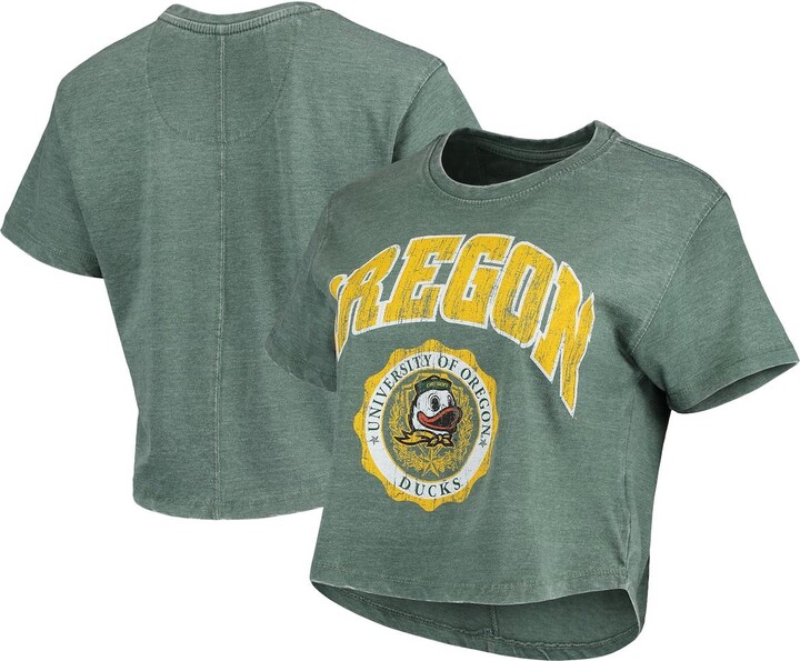 Women's Pressbox Green Oregon Ducks Edith Vintage-Inspired Burnout Crop T-shirt