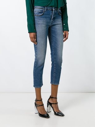 No.21 embellished skinny cropped jeans - women - Cotton/Spandex/Elastane/metal/glass - 28