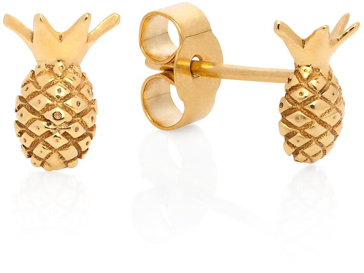 Richapex 18K Gold Plated Silver Pineapple Pave Full CZ Stud Earring of Womens Fruit Earrings