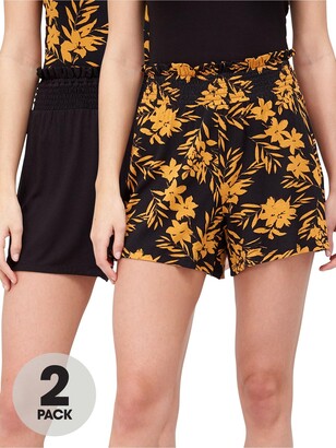 Very Shirred Waist Shorts (2 Pack) - Black/Floral