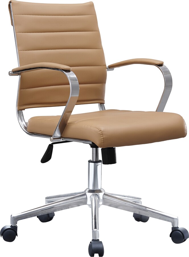 Set of 2 Office Chair Ribbed Mid Back With Wheels And Arms Chrome