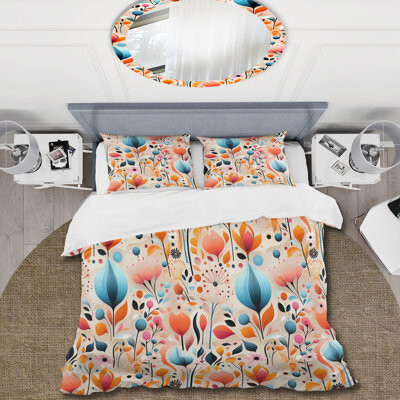 Design Art Minimalist Pastel Flowers Pattern I - Midcentury Duvet Cover Set