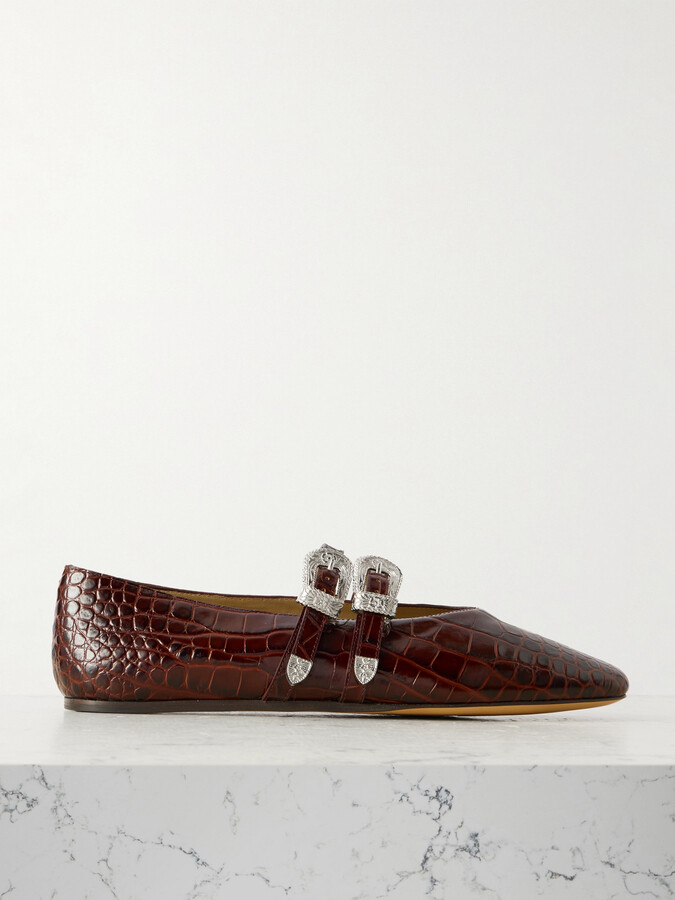 Le Monde Béryl - Claudia Croc-effect Patent Leather Mary-jane Ballet Flats - Brown