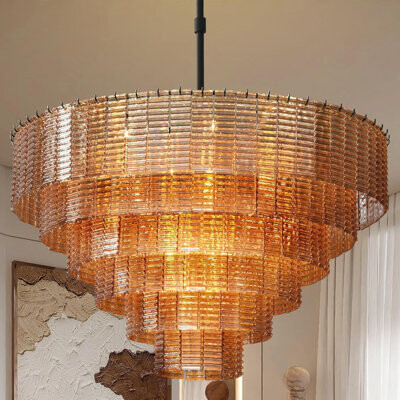 Everly Quinn Avicia Modern 20-Lights Tiered Crystal Chandelier For Staircases Living Room Hallway Entryway