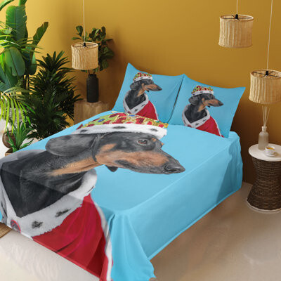 Ambesonne Royal Blue Sheet Set Dog Studio Shot Medieval Pale Rust and Dark Coral
