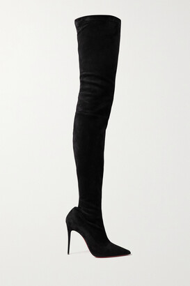 Christian Louboutin Alta Top 70 Suede Stretch Black Over Knee Boots ...