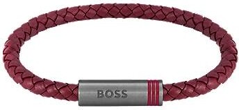 HUGO BOSS Red braided-leather cuff with magnetic logo closure
