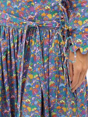 Horror Vacui Lydia Mushroom-print Cotton Midi Skirt - Blue Multi