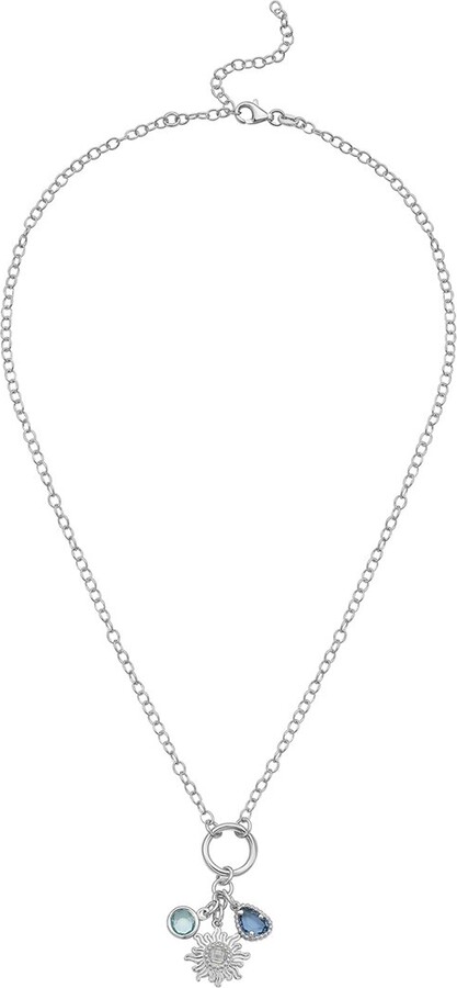Italian Silver Italian Gold Silver CZ & Sun Charms Necklace
