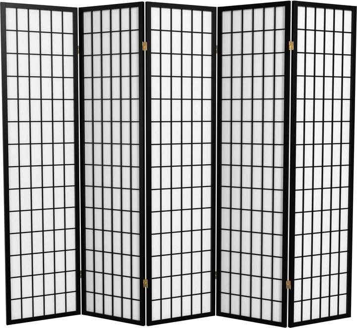 Red Lantern Oriental Furniture 6 Ft Tall Window Pane Shoji Screen, black, 5 panel