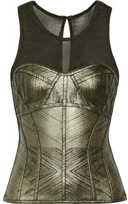 Herve Leger Metallic Bandage And Stretch-knit Top - Army green