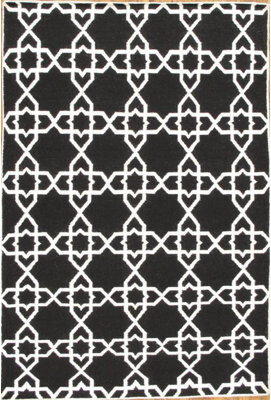 Isabelline Holmstrom Geometric Handmade Rectangle 9' x 12' Wool/Cotton Area Rug in Black/Ivory
