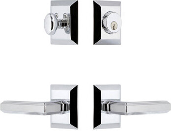 Grandeur Fifth Avenue Square Rosette Complete Entry Set with Single Cylinder Deadbolt and Carre Lever