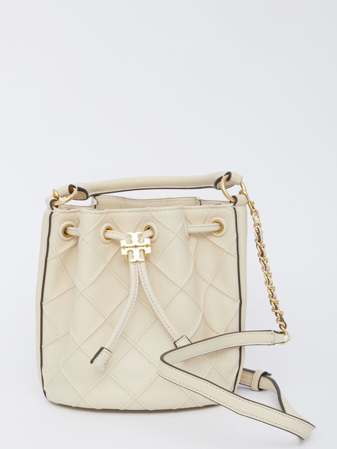 Tory Burch 'fleming Soft' Beige Bucket Bag With Branded Drawstring In  Quilted Leather Woman - ShopStyle