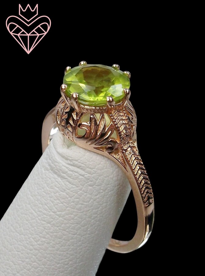 Etsy Natural Peridot Ring/ Green Victorian Wedding Rose Gold & Sterling Silver Filigree [Made To Order] Elizabeth Design#158